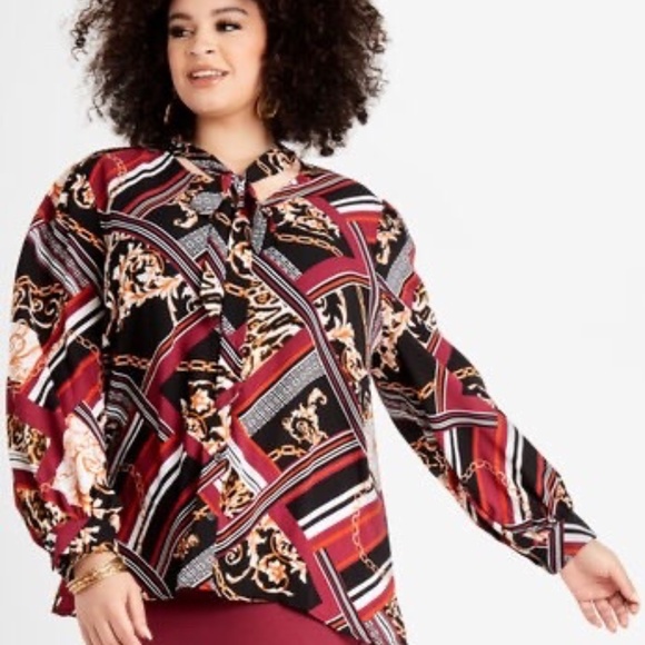 Ashley Stewart Tops - Ashley Stewart Chain Print Tie Neck Top Size 30/32